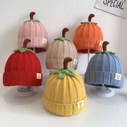 Gorro de punto de estilo calabaza para niños de 1 a 4 años, gorros suaves y cálidos para bebés y niños pequeños, lindo gorro Unisex coreano para exteriores de otoño e invierno