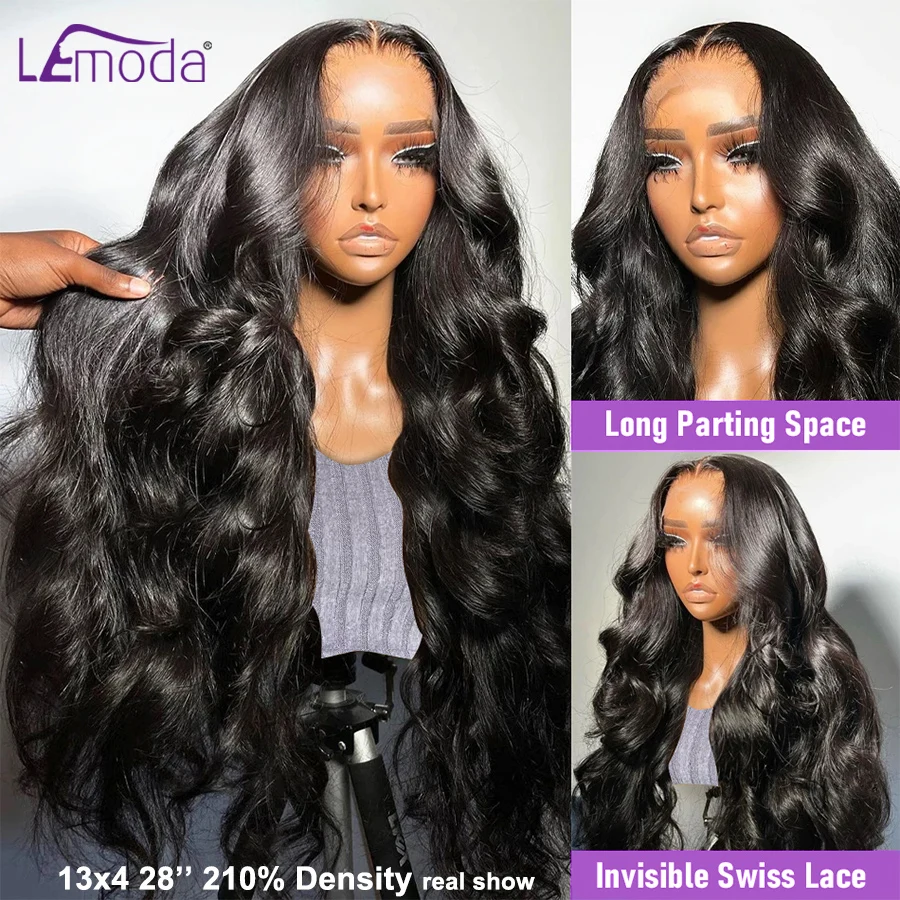 34 Inches 13x6 HD Lace Frontal Wig Body Wave Wigs 250 Density Preplucked Virgin Human Hair SKINLIKE Real HD Lace Wig Lemoda Hair