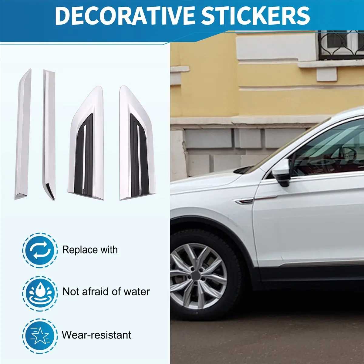 #54R (Silver)For 2016 2017 2018 Tiguan Mk2 Door Side Wing Emblem Sticker Trim,Automotive Parts & Accessories