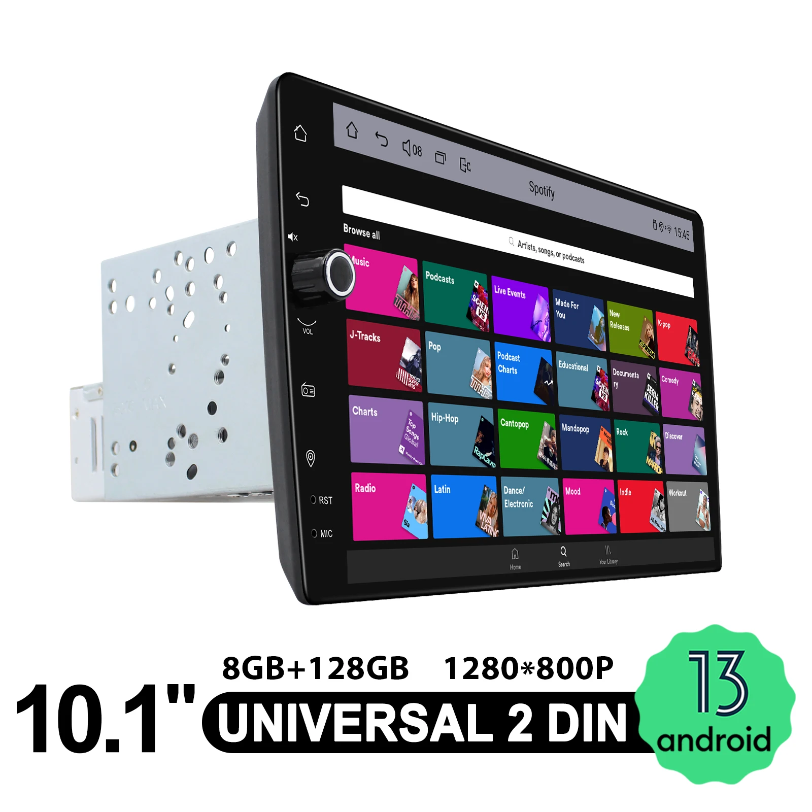 JOYING كبير 10.1 بوصة راديو السيارة ستيريو مع حجم المادية مقبض بلوتوث الوسائط المتعددة مشغل MP5 Carplay وأندرويد السيارات FM/RDS #3