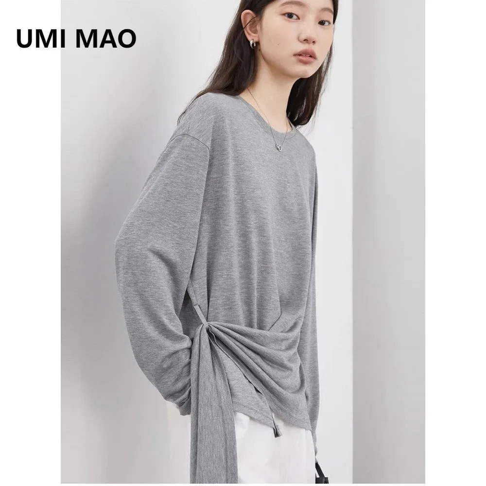 

UMI MAO Fashion Women's Pullovers Tees O Neck New Loose Solid Long Sleeve Female T-shirt Thin Female Top Spring Autumn