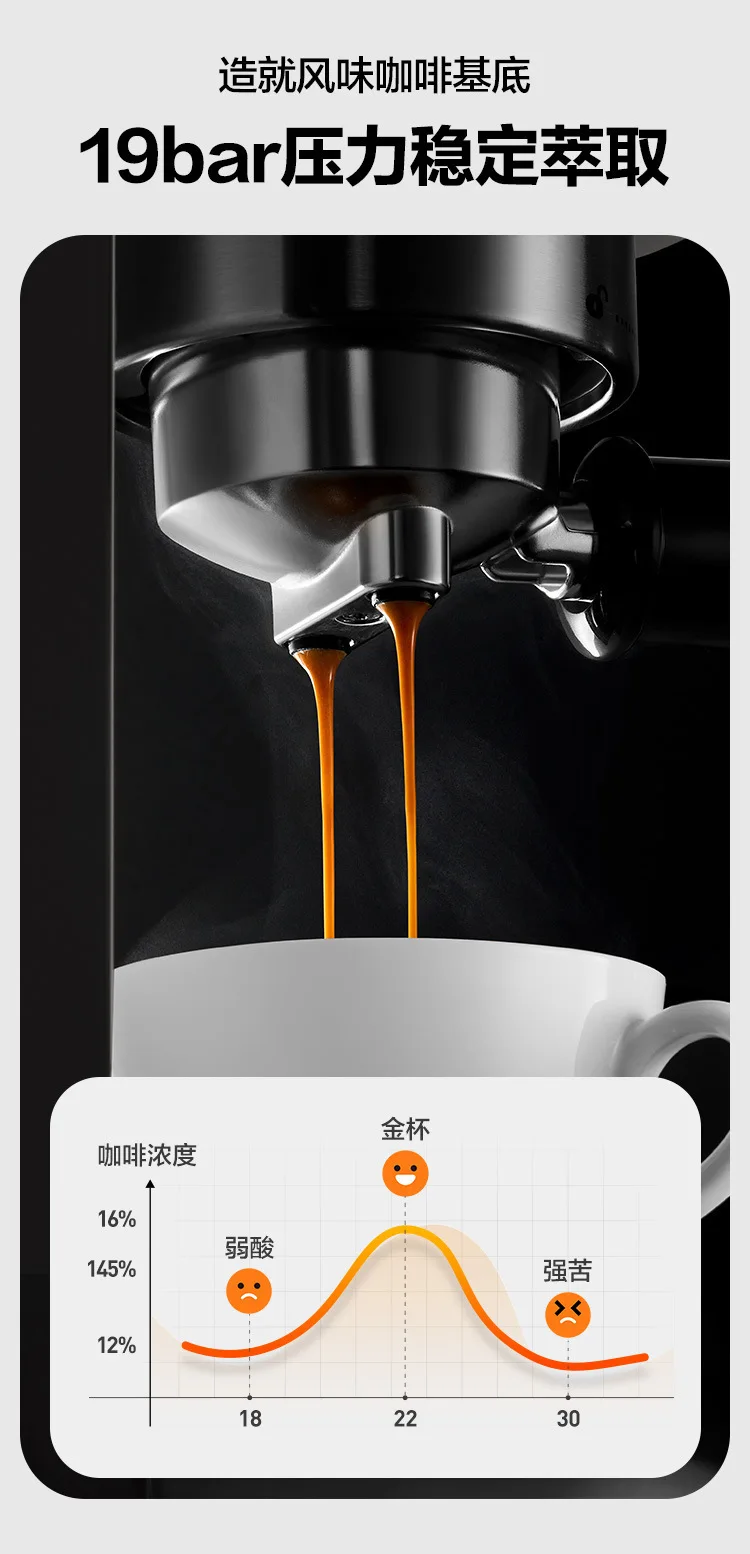 ماكينة صنع القهوة المنزلية الصغيرة شبه الأوتوماتيكية قهوة أمريكية إيطالية لاتيه تخمير رغوة الحليب المدمجة