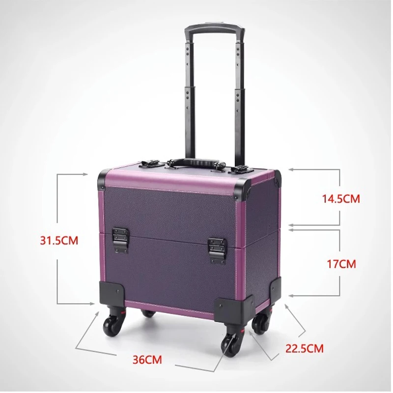 Imagem -06 - Maquiagem Case com Rodas Bagagem Mala Multifunções Técnico Toolbox Nail Tattoo pé Massagem Trolley Carry on Bag