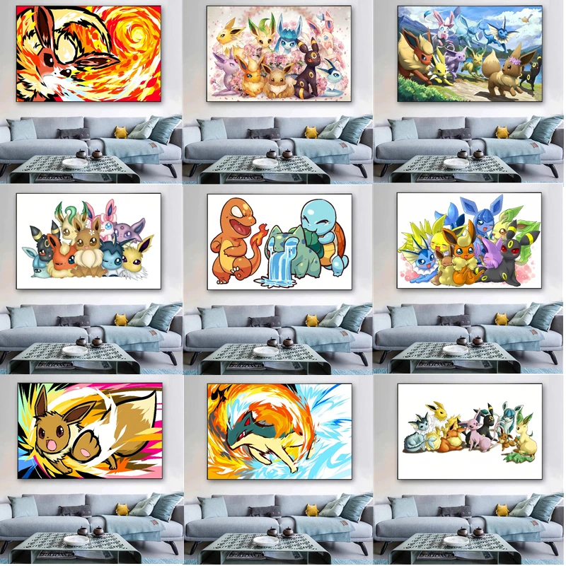 Pokemon Anime Eeveelution Charizard Poster Kawaii Eevee Canvas Painting Wall Art Prints Living Room Decor Pictures Mural