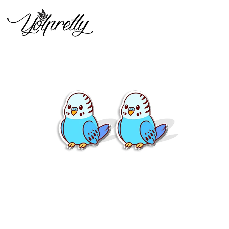 2021 New Cute Cartoon Pet Birds Cockatiel Parakeet Canary Parrots Handcraft Acrylic Epoxy Stud Earrings