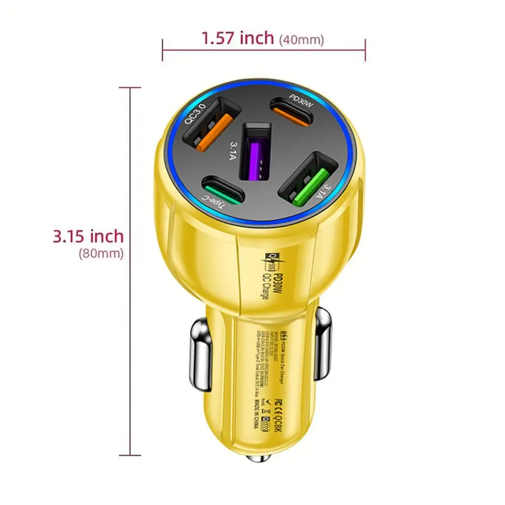 75W 5 Ports USB Car Charger PD Type C Fast Charging Phone Charger In Car For IPhone USB Car Phone Adapter