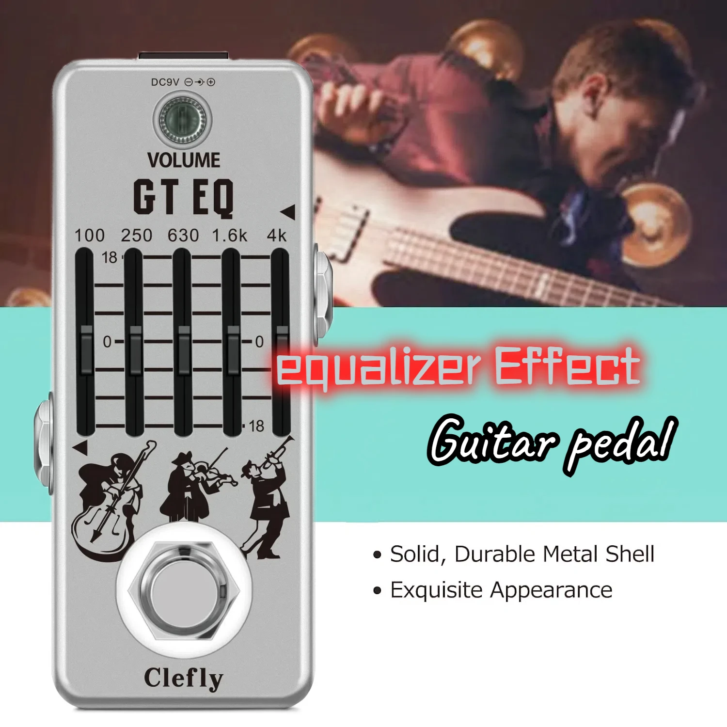 Clefly Guitar Pedal Equalizer 5-Band Graphic Parametric EQ Effect Pedals ± 18dB Frequency Guitar Accessories Parts EQ-5