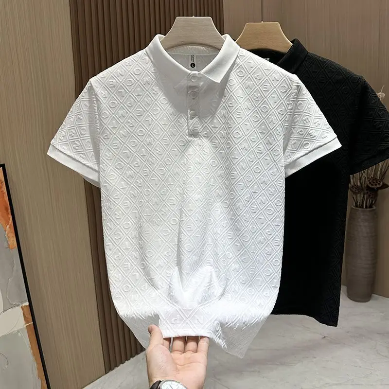 New Jacquard Hot POLO Shirt for Men\'s Fashion Light Luxury Short-sleeved Lapel Versatile Business Puffs Fashion Brand T-shirt