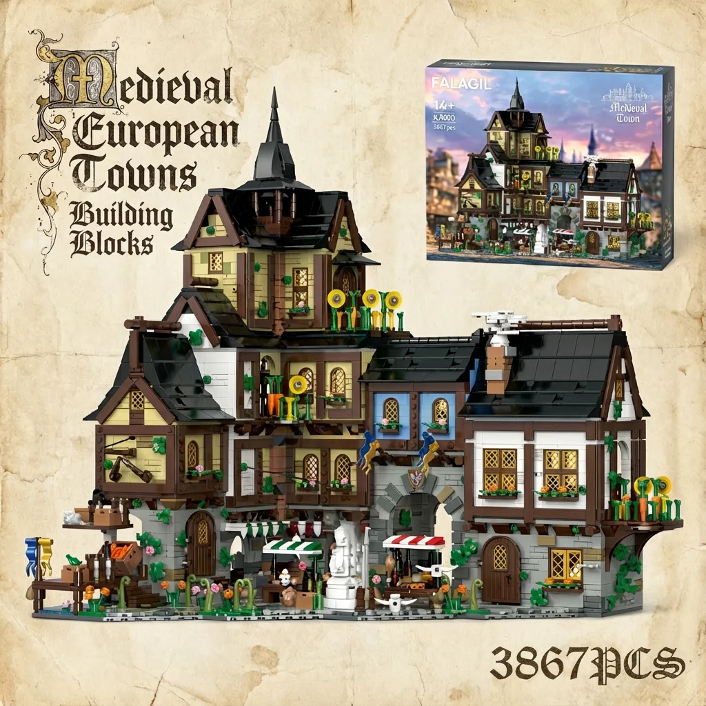 3867PCS Medievale Europa Triste Edifici Blocchi Streetview Villaggio Architettura modulare Modello Kit di montaggio Giocattolo Regalo per bambini Adulti