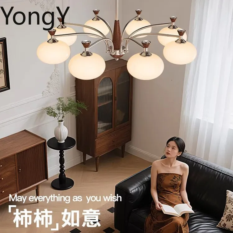 Medieval persimmon living room chandelier Bauhaus eye protection lamp solid wood retro