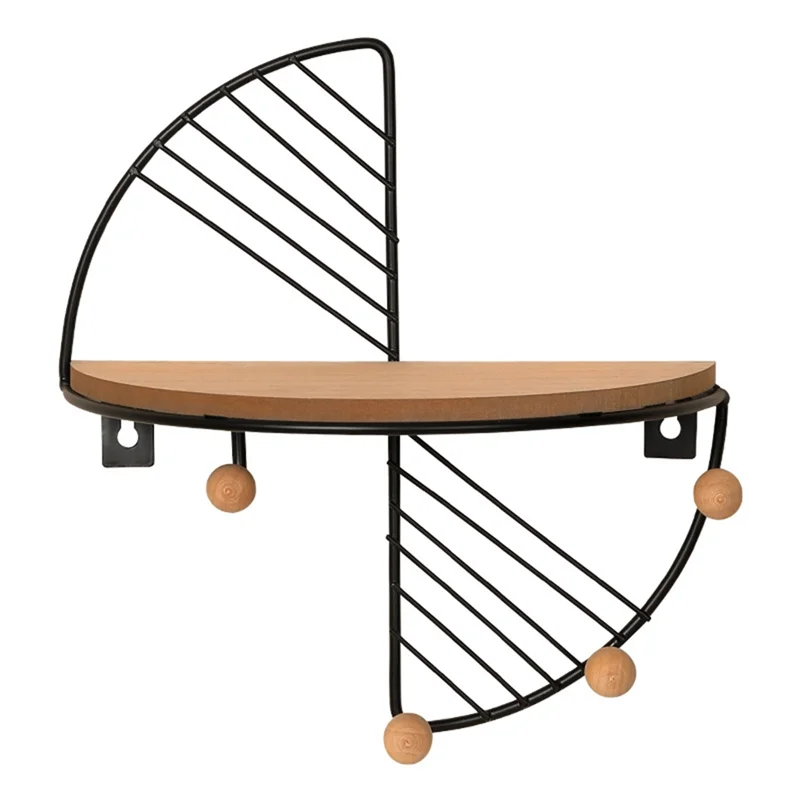 

Fan Shape Floating Shelves Metal Wall Decor,Wood Wall Mounted Storage Shelf Home Decorations Art For Bedroom Living Room Durable