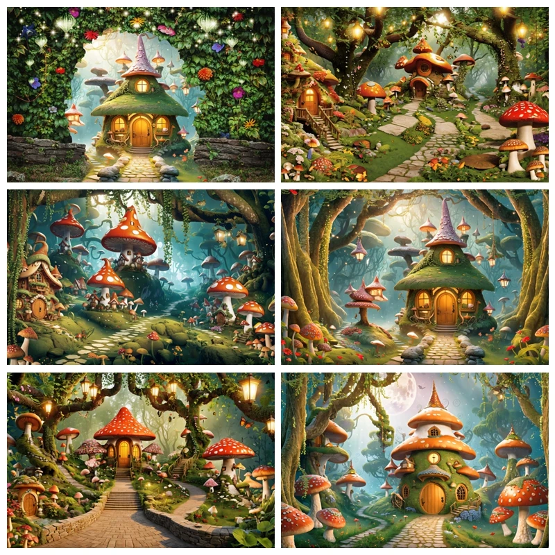 

Fairy Tale Forest Wonderland Backdrop for Photography Green Trees Fantasy Mushroom Scenery Photo Background Photoshoot Props