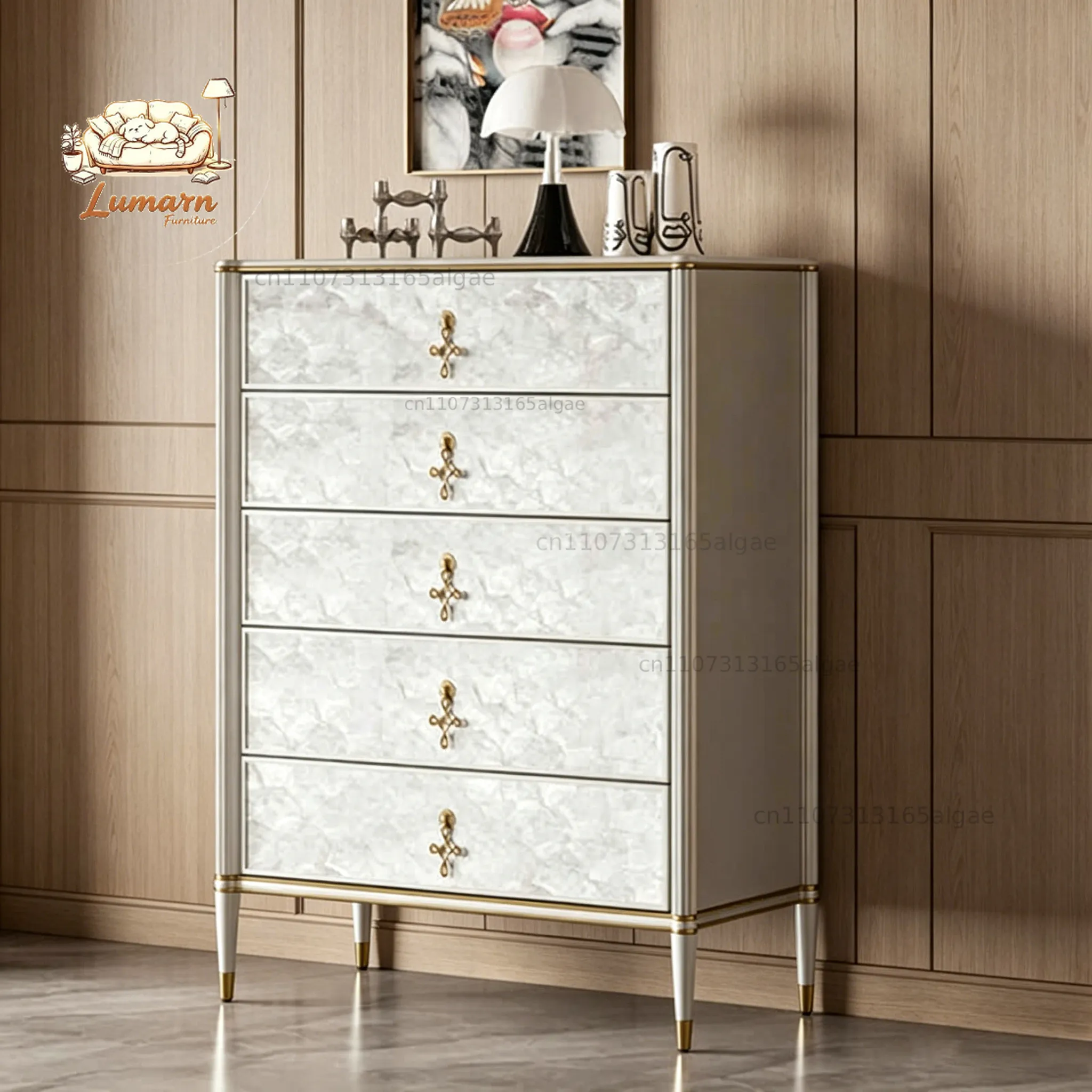 Light luxury American shell chest of drawers painted solid wood large-capacity chest of drawers bedroom storage decorative cab