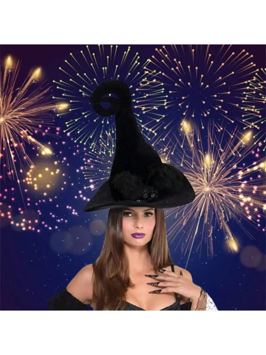 

Halloween Velvet Witch Hat Curved Top For Women Costume Party Cosplay Accessory