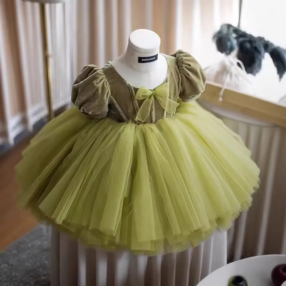 

2025 Big bow Princess Ball Gown Dress Kids Flowers Girls Dresses For Weddings birthday Party Evening Dress First communion dress