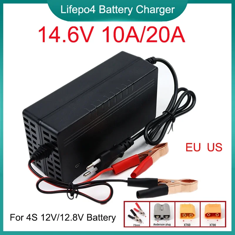 Nowa ładowarka Lifepo4 14.6V 10A 20A z wentylatorem 300W High Powr do ogniw litowo-żelaznych 4S 12V 12.8V 14.4V Szybkie ładowanie UE/USA