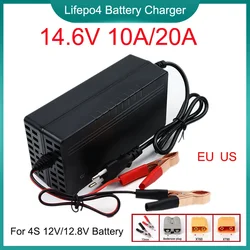 Nowa ładowarka Lifepo4 14.6V 10A 20A z wentylatorem 300W High Powr do ogniw litowo-żelaznych 4S 12V 12.8V 14.4V Szybkie ładowanie UE/USA