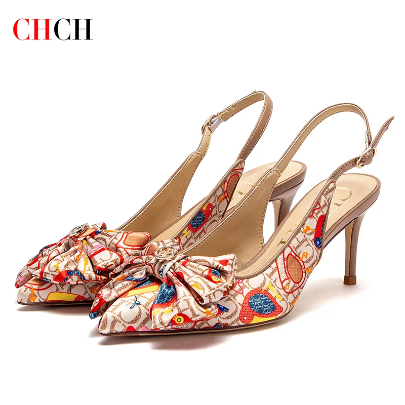 CHCH Women's High Heels New Bow Pointed Sandals Women's Party Wedding Shoes 7cm