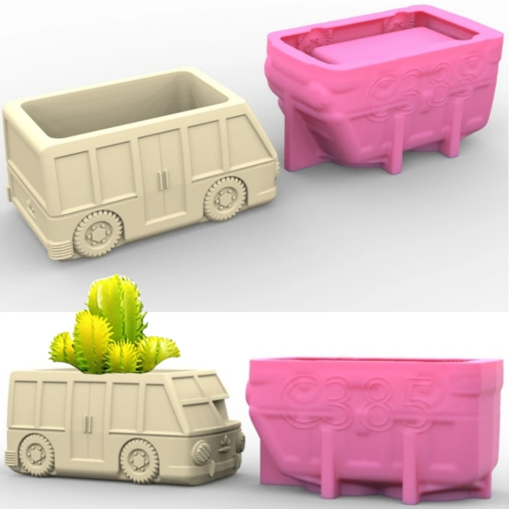 DIY Bus car flowerpot resin silicone mold Automobile motorcycle tricycle storage box Concrete cement gypsum silicone mold