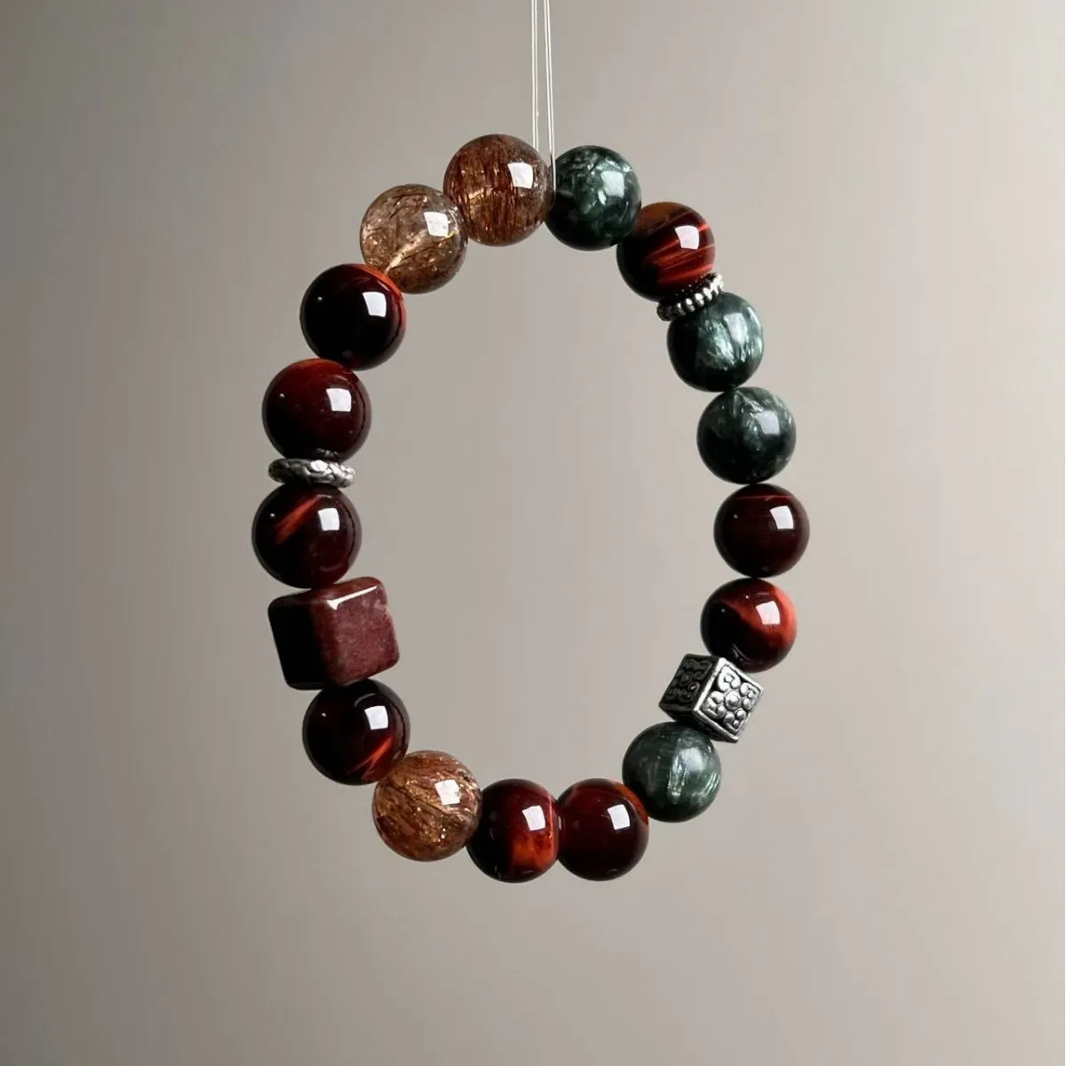 

Natural Crystal Bracelet, Red Tiger Eye, Green Dragon Crystal, Super Seven Light Luxury Fashion Bracelet, Original Design