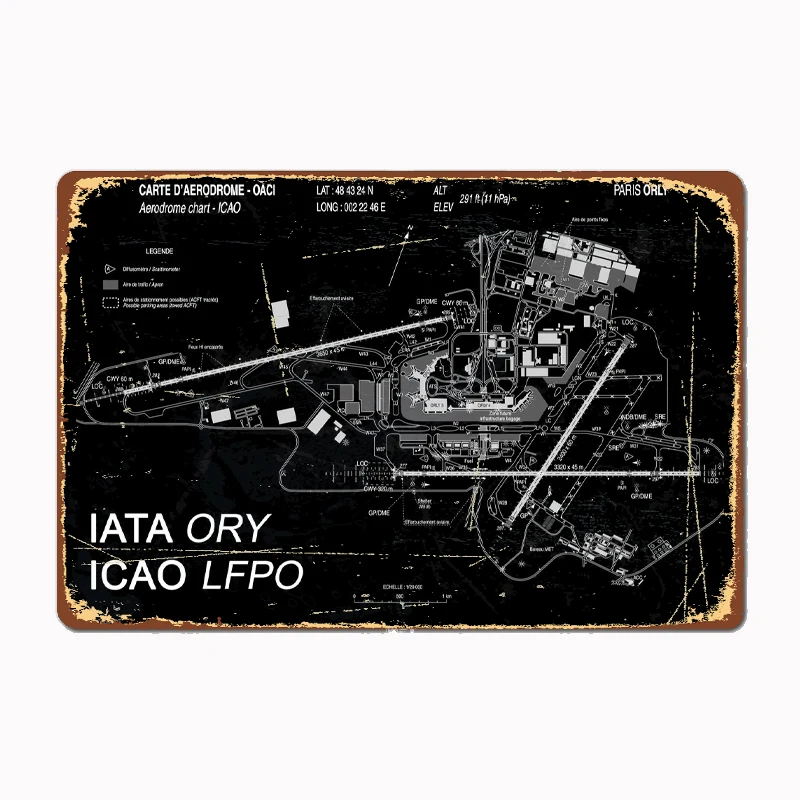 Paris Orly Airport LFPO Metal Sign Mural Painting Cinema Living Room Cinema Funny Tin Poster Retro Man Cave Home Tavern