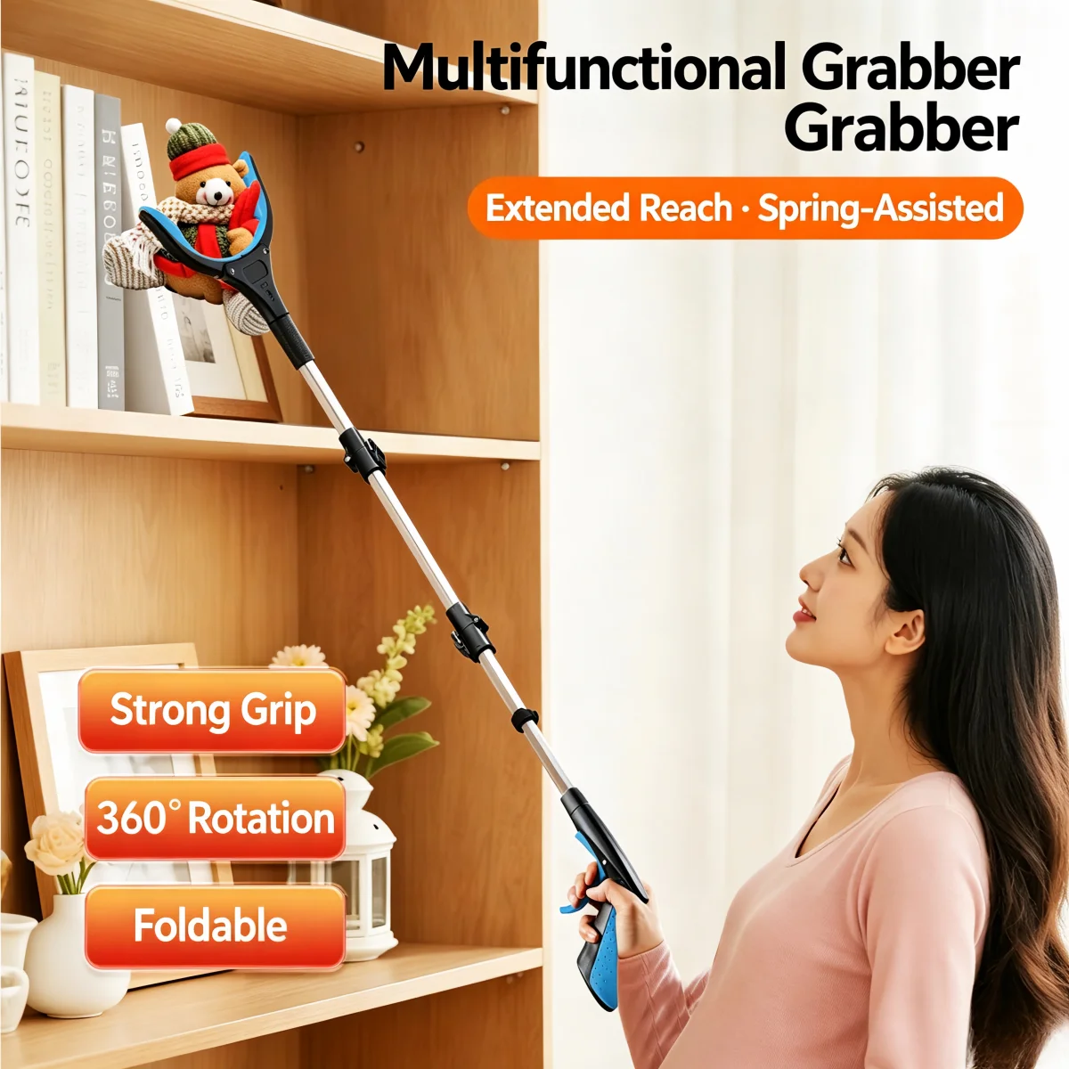 Foldable Litter Picker Grabber Tool Lightweight Wide Claw Trash Reacher Collapsible Garbage Pickup Stick for Garden Bathroom