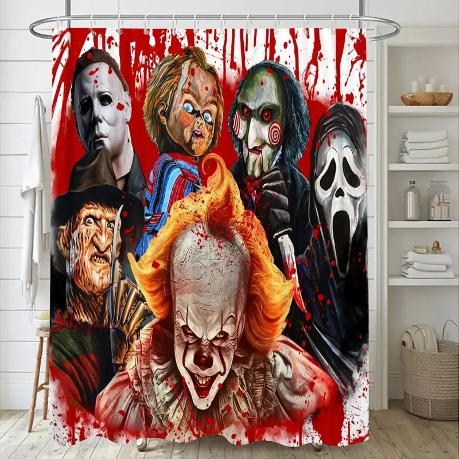 Horror Movies Characters Printed Shower Curtain Waterproof Bathroom Curtain Anti-slip Bath Mat Set Toilet Rugs Carpet Home Decor