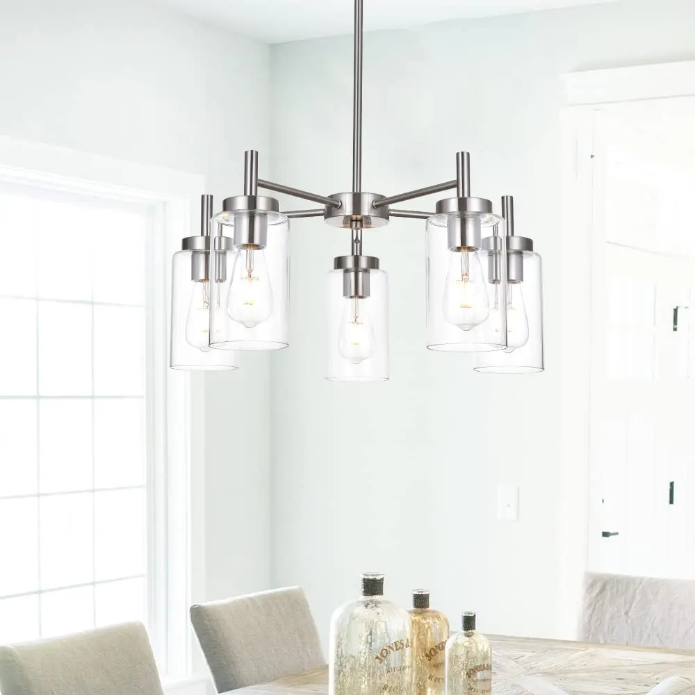 

Modern Large Chandeliers Clear Glass Shades Pendant Lighting Dining Room Lighting Fixtures Hanging Adjustable Ceiling Lights