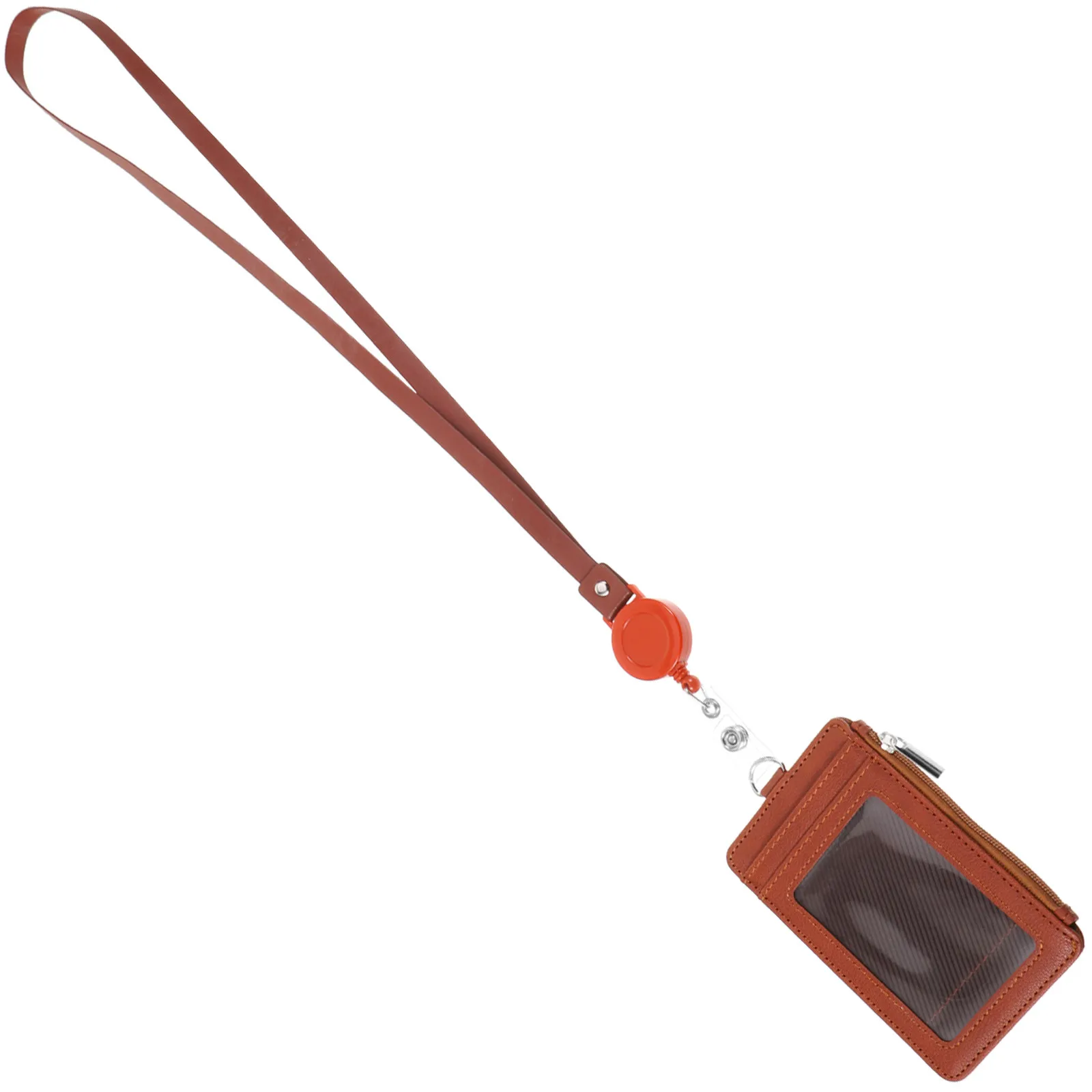 Vertical Badge Holder Premium PU Id Card Holder with Clear Front Window Visibility Protection Detachable Neck Lanyard