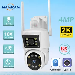 2K 4MP WiFi kamera IP 3G 4G karta SIM podwójny obiektyw podwójny ekran PTZ bezpieczeństwo zewnętrzne wideo CCTV monitoring lampa alarmowa aplikacja Camhi