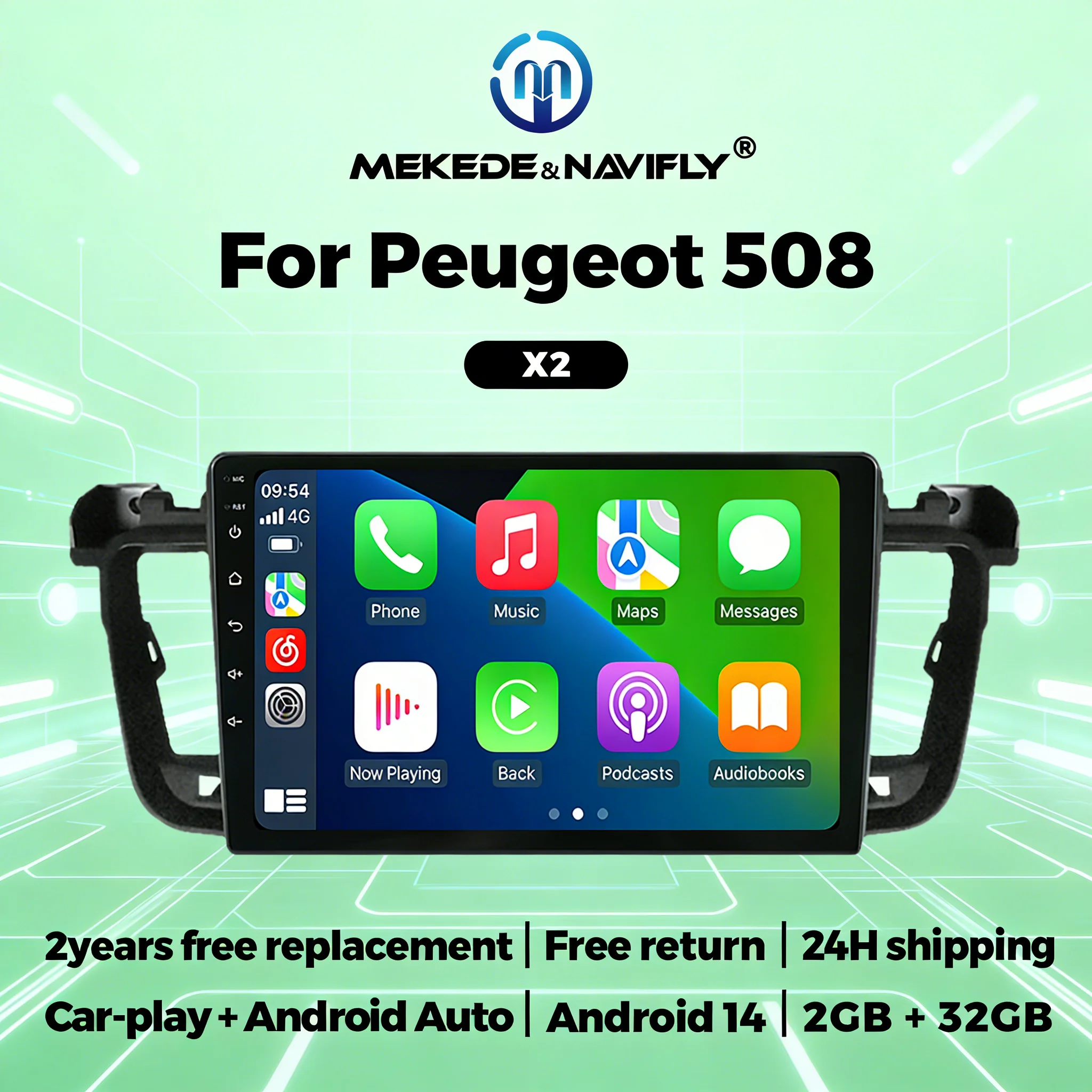 

9 Inch Android 14 Car Radio For Peugeot 508 Car Play Android Auto Multimedia Player Navigation GPS 2 Din Stereo FM Autoradio DSP