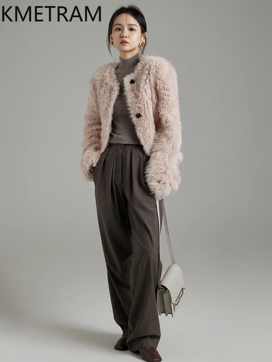 KMETRAM 100% Natural Tuscany Wool Sheepskin Fur Coat Woman Slimming Short Real Fur Clothes Women New Winter  2025 шуба женская