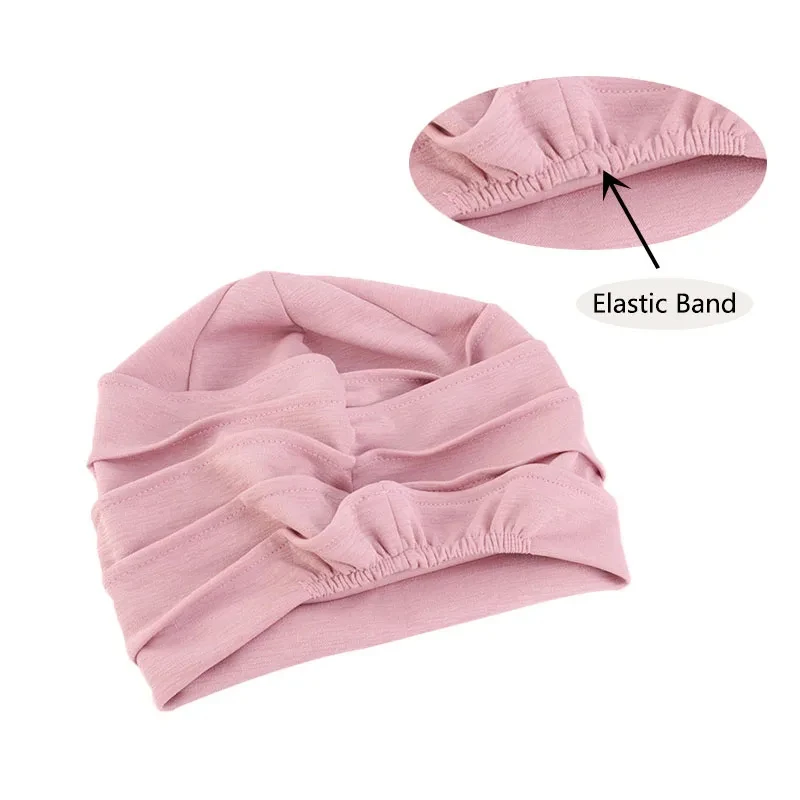 2024 Summer Solid Color Women\'s Hat Women\'s Head Scarf Muslim Head Wrap Elastic Hat Scarf