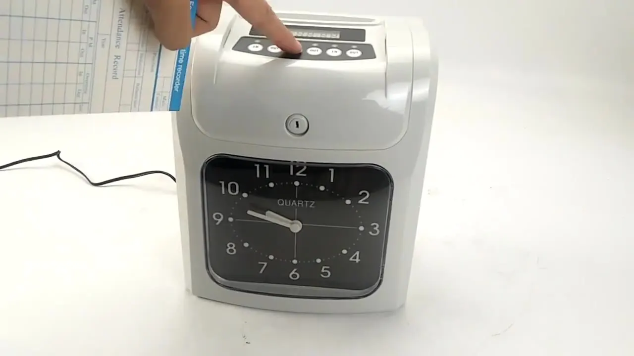 Electronic Punch Card Machine English Button Paper Jam Attendance Punch Clock Automatic Print Conversion with Built-in Battery