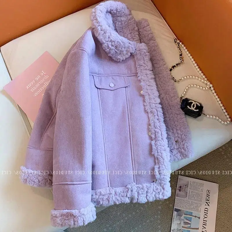 Purple Winter New Plush Lamb Lamb Fur Jacket Fur Integrated Jacket for Women\'s Winter Coat New Thicken Suede Plush Jacket Y150