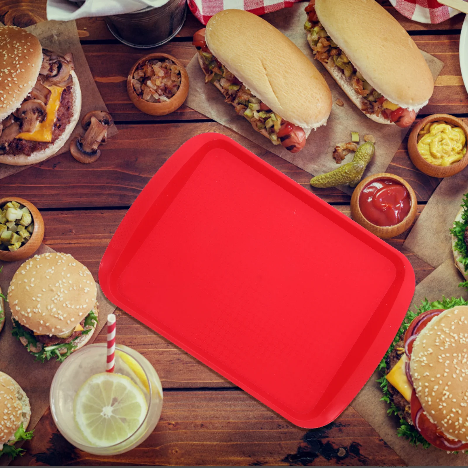 

Rectangle Anti-Slip Serving Tray for Food Fruit Dessert Snacks Storage Tableware Kitchen Dining Room Hotel Use Plastic Tray