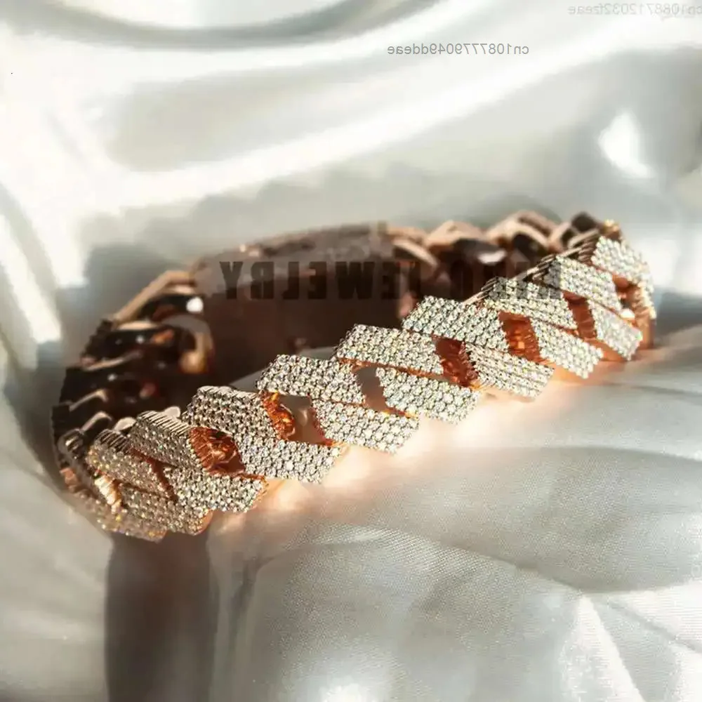 

Fashion Hip Hop Jewelry for Men Iced Out S925 Silver with Rose Gold Plated Link Chain Moissanite Baguette Cuban Bracelet