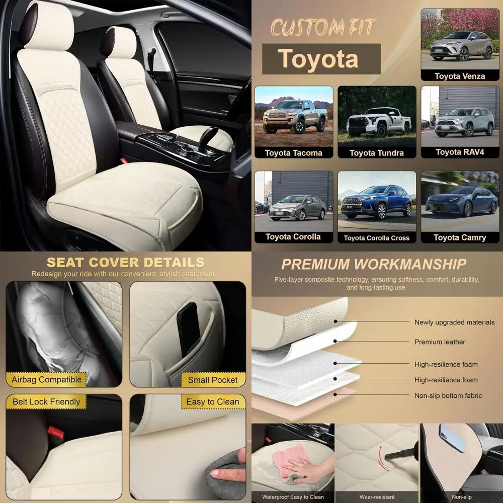 

Custom Off-White Leather Seat Covers for Toyota Models: Tacoma, RAV4, Corolla, Camry, Tundra, Venza, 2-Pack Waterproof Protectio