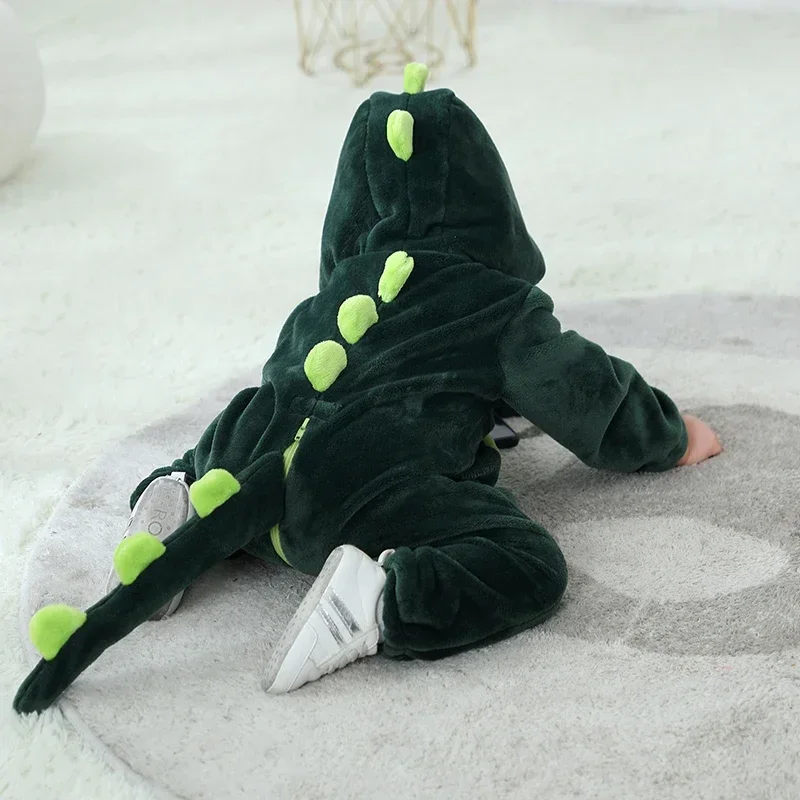 Newborn Baby Green Dinosaur Pajamas Clothing Boy Girl Infant Rompers Animal Anime Costume Outfit Hooded Winter Overalls Jumpsuit