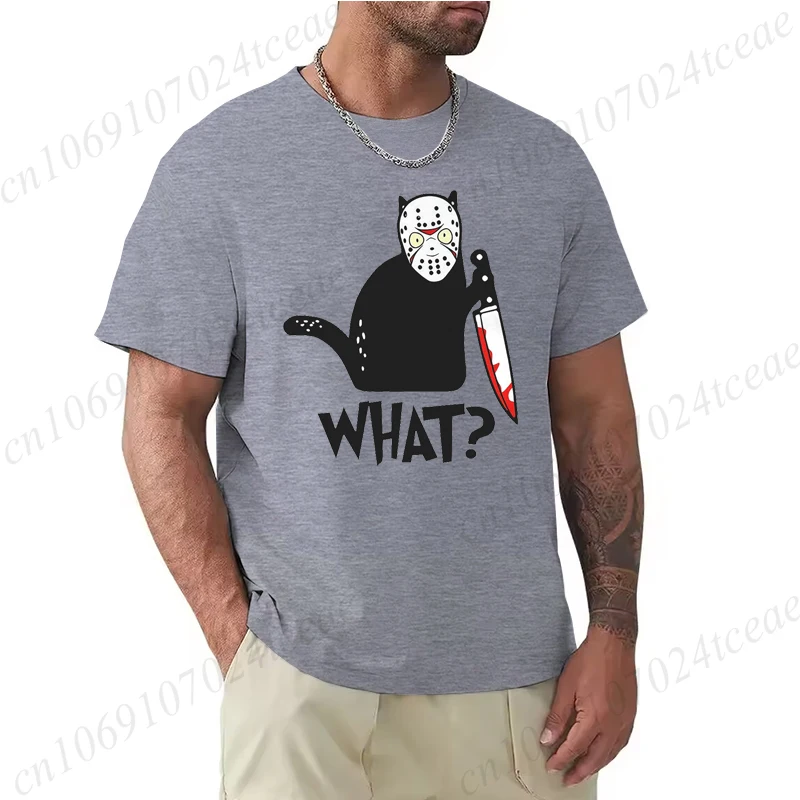 

Модные мужские футболки с рисунком Creepy Kitty на Хэллоуин, трендовая летняя уличная одежда, футболка с принтом «Черный кот» и ножом, футболки в стиле хип-хоп