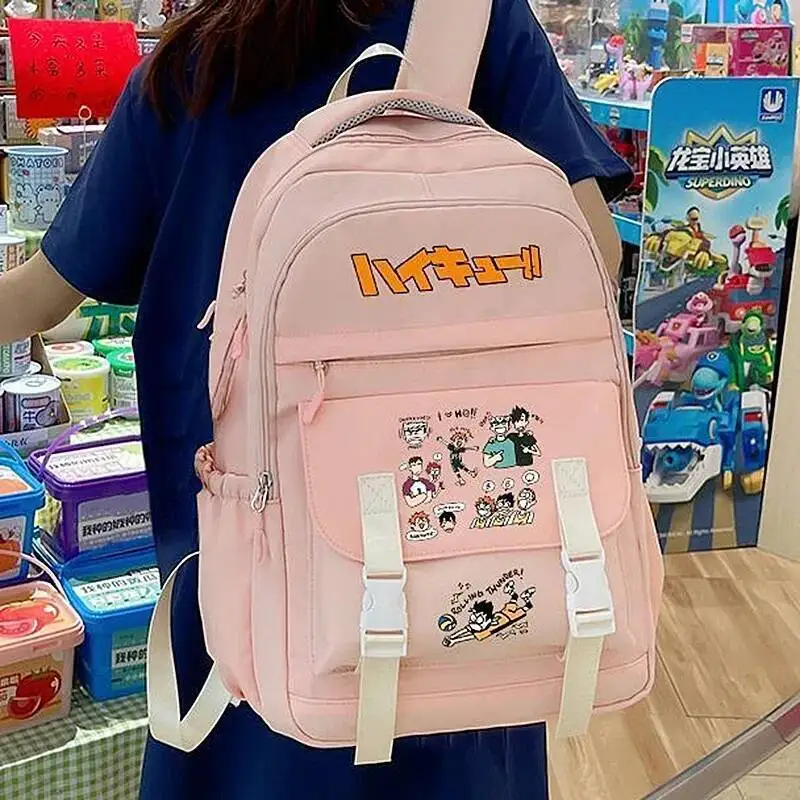 

Anime Game Breathable Mesh Black White Blue Pink Haikyuu Student Teens School Bags Backpacks