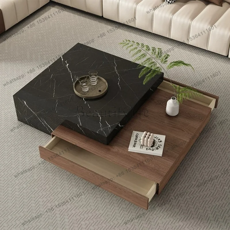 zj.Nordic Luxury Rock Slab Coffee Table Combination Simple Modern Exquisite Apartment Telescopic Design Coffee Table Furniture
