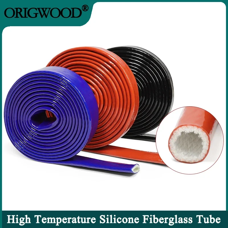 

1m Silicone Fiberglass Tube Coated Glass Fiber Braided Fireproof Sleeve Fire Retardant Case High Temperature Cable Sleeve