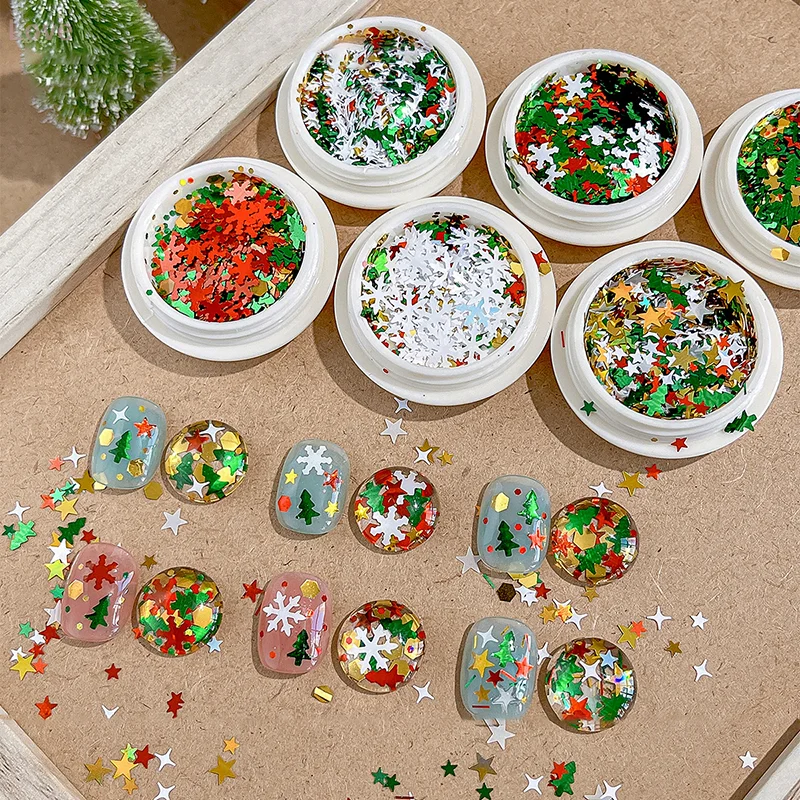 [L&P] ثلاثية الأبعاد عيد الميلاد الثلج المعادن مسمار بريق الترتر مختلط تصميم الجوف التدريجي رقائق الثلج ثلاثية الأبعاد عيد الميلاد الثلج ديكور