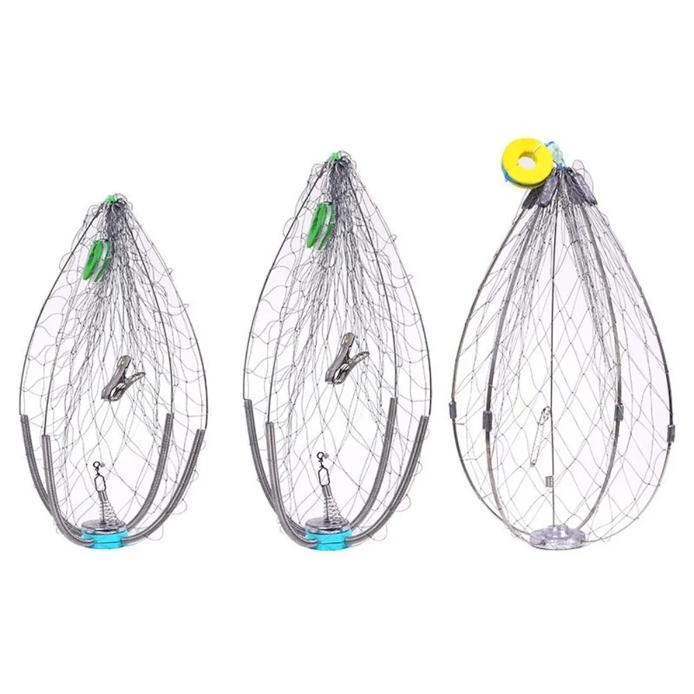 Cage à crabes automatique à mécanisme à ressort en fil d'acier, dépliable, spécifications 50cm-60cm, cage à crevettes en fil d'acier à ressort
