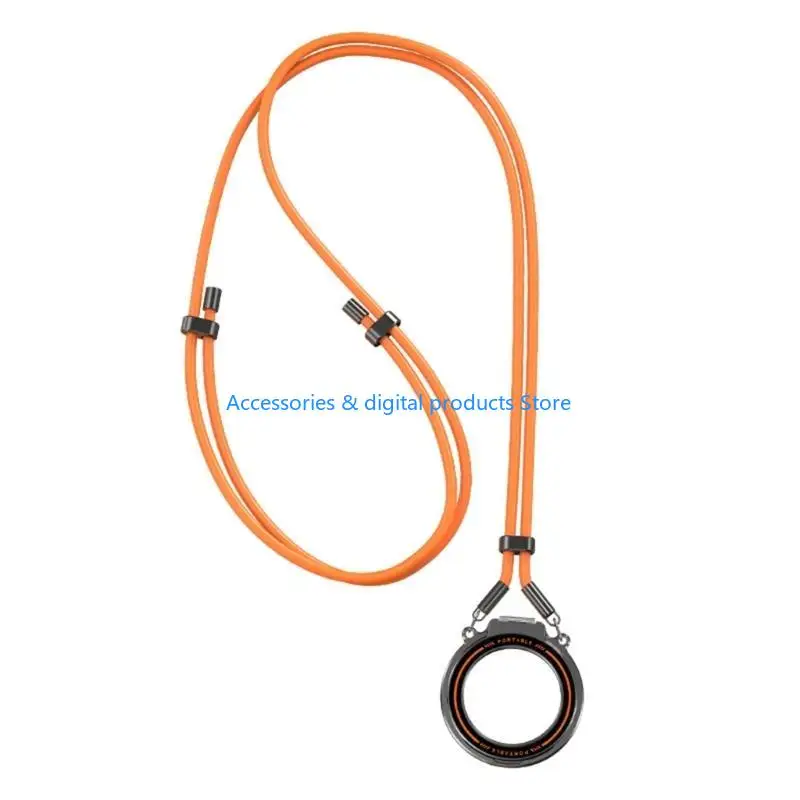 77JD Phone Strap Adjustable Neck Shoulder Mount Detachable Stand with 360 Rotating Finger Circle N52 Magnet Design