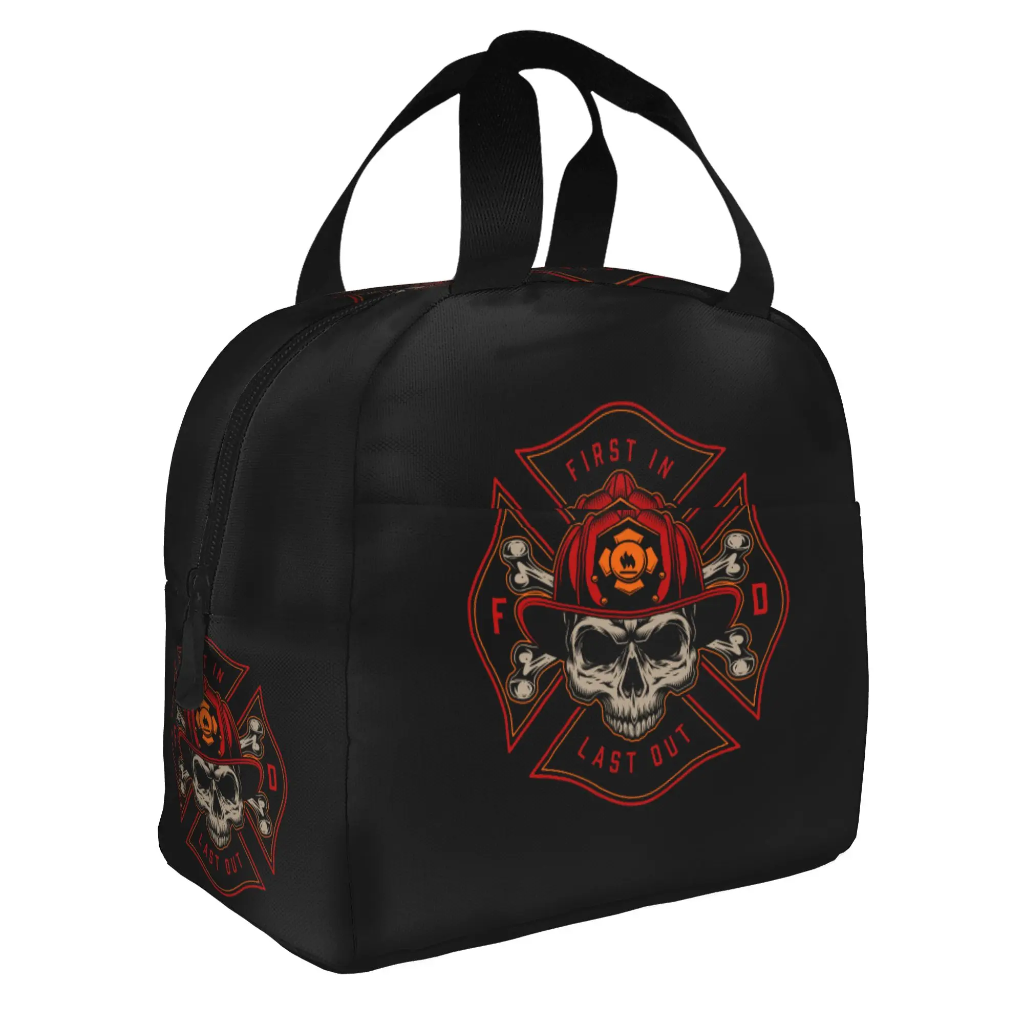 Vintage Firefighter Skull Lunch Bag Women Fire Rescue Fireman Thermal Cooler Insulated Lunch Boxes for Adult Office