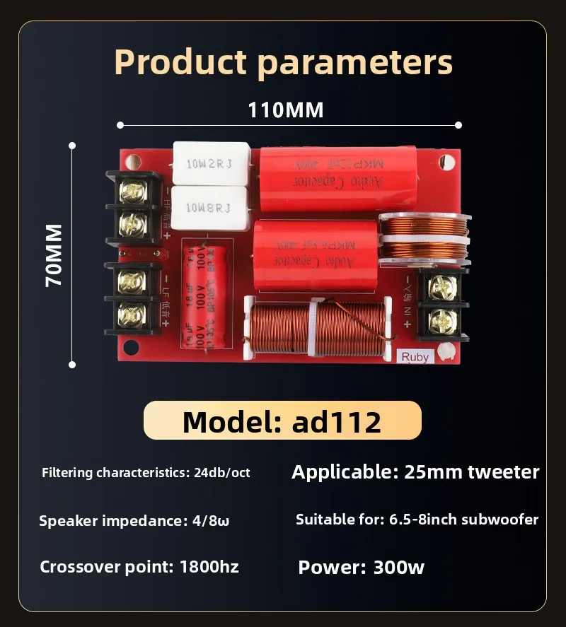 MW Audio 300W 2-Wege-HiFi-Lautsprecher-Frequenzweiche, 1800Hz Dual-Luftkern-Induktivitäts-Frequenzteiler für Regallautsprecher 1 Stück – Detail 8
