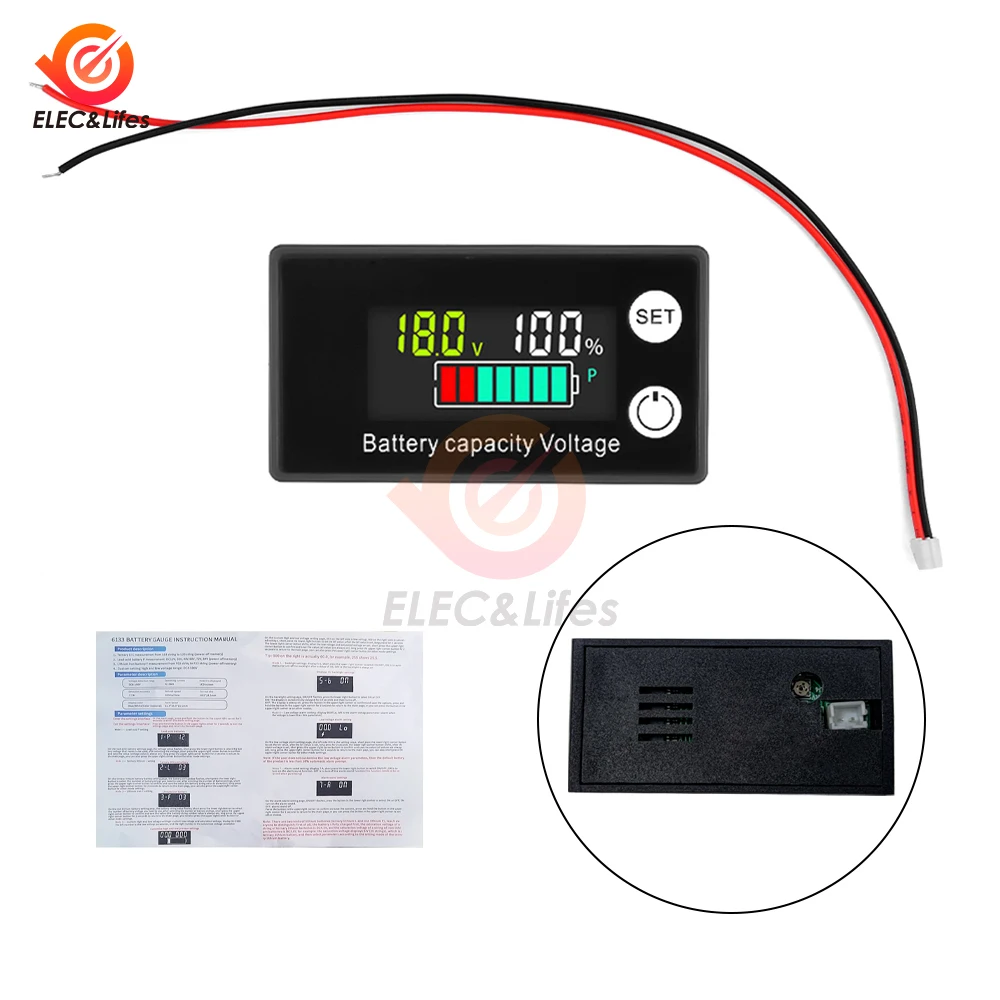 DC8-100V Battery Capacity Indicator LCD Digital Electricity Meter Lead-acid Lithium LiFe PO4 Voltage Tester for Car Motorcycle