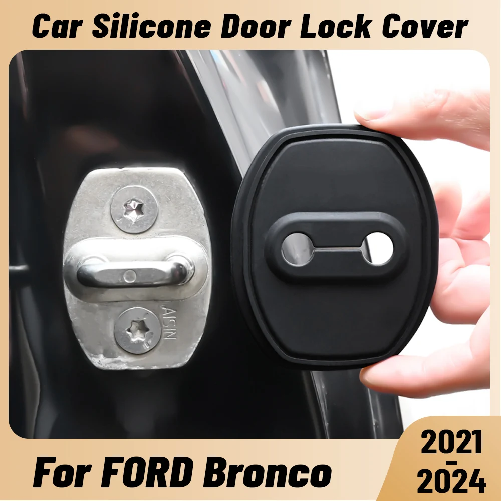 لفورد برونكو 2021-2024 باب السيارة امتصاص الصدمات قفل الباب حامي سيليكون السيارات قفل الباب المزالج غطاء الملحقات